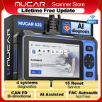 MUCAR 632 OBD2 Diagnostic Tool AI Assisted Bi-directional CANFD Protocal ECM/TCM/ABS/SRS Diagnosis 15 Reset Lifetime Free Update CM World