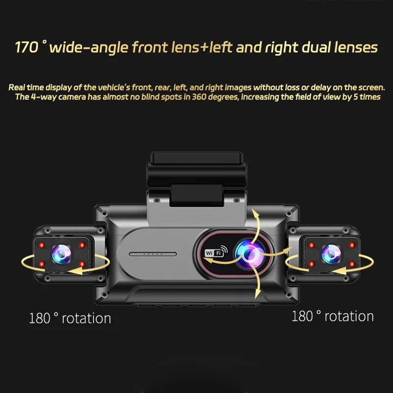 4Channel 1080P Dash Cam WiFi Car DVR with Front Inside Rear View Infrared Night Vision And Reversing Camera for Driving Recorder Car Mobile World