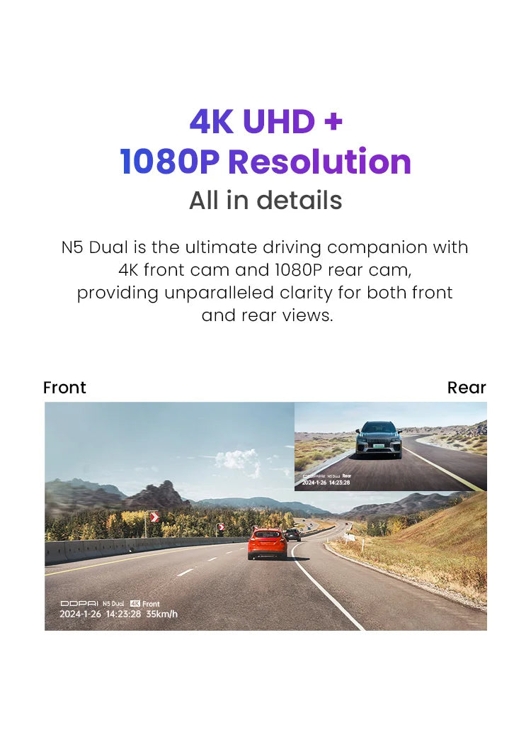 DDPAI N5 Dual Dash Cam 4K Front and Rear Dash Camera Car DVR NightVIS ADAS GPS Dashcam Vehicle AUTO Video Recorder Car Mobile World