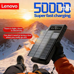Lenovo Solar Power Bank 50000mAh Large Capacity Mobile Power Fast Charging Battery Dual Usb 4 Cables LED Digital Display Car Mobile World
