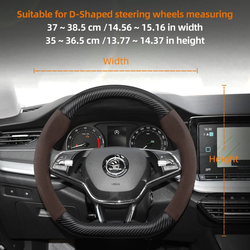 Suitable for Skoda Suede Matte Carbon Fiber Texture Steering Wheel Cover Suitable for Octavia 2 3 A7 1 Superb Roomster A5 Rapid Karoq Yeti Spaceback Fabia Monte Carlo Mk3 Accessories CM World