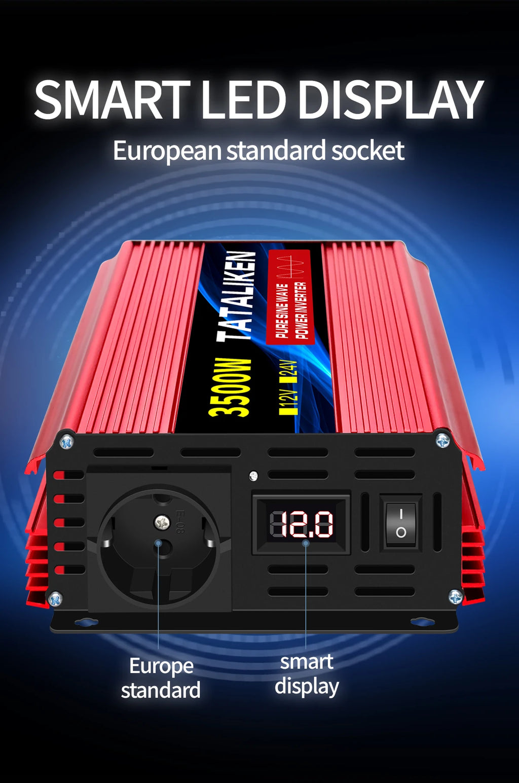 Inverter Pure Sine Wave  2500W/3500W/4500W/5000WDC 12V/24V to AC 220V 230V Voltage Transfer Converter Charging Adapter EU Socket CM World