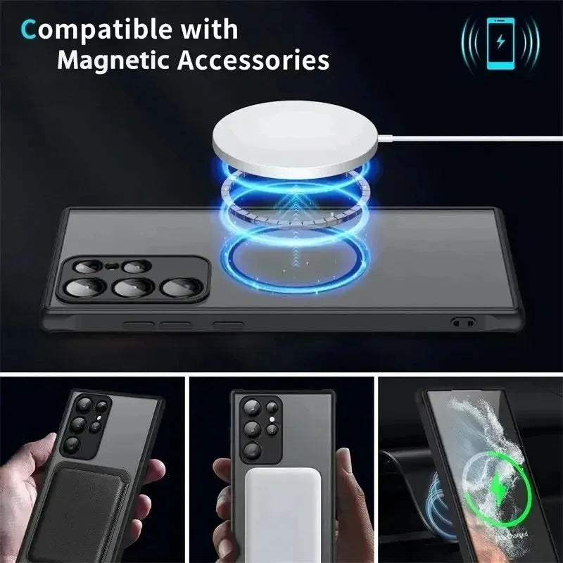 For Magsafe Matte Magnetic Case For Samsung Galaxy S26 S25 S24 S23 S22 S21 Ultra Plus FE Shockproof Frosted Wireless Charge Cove
