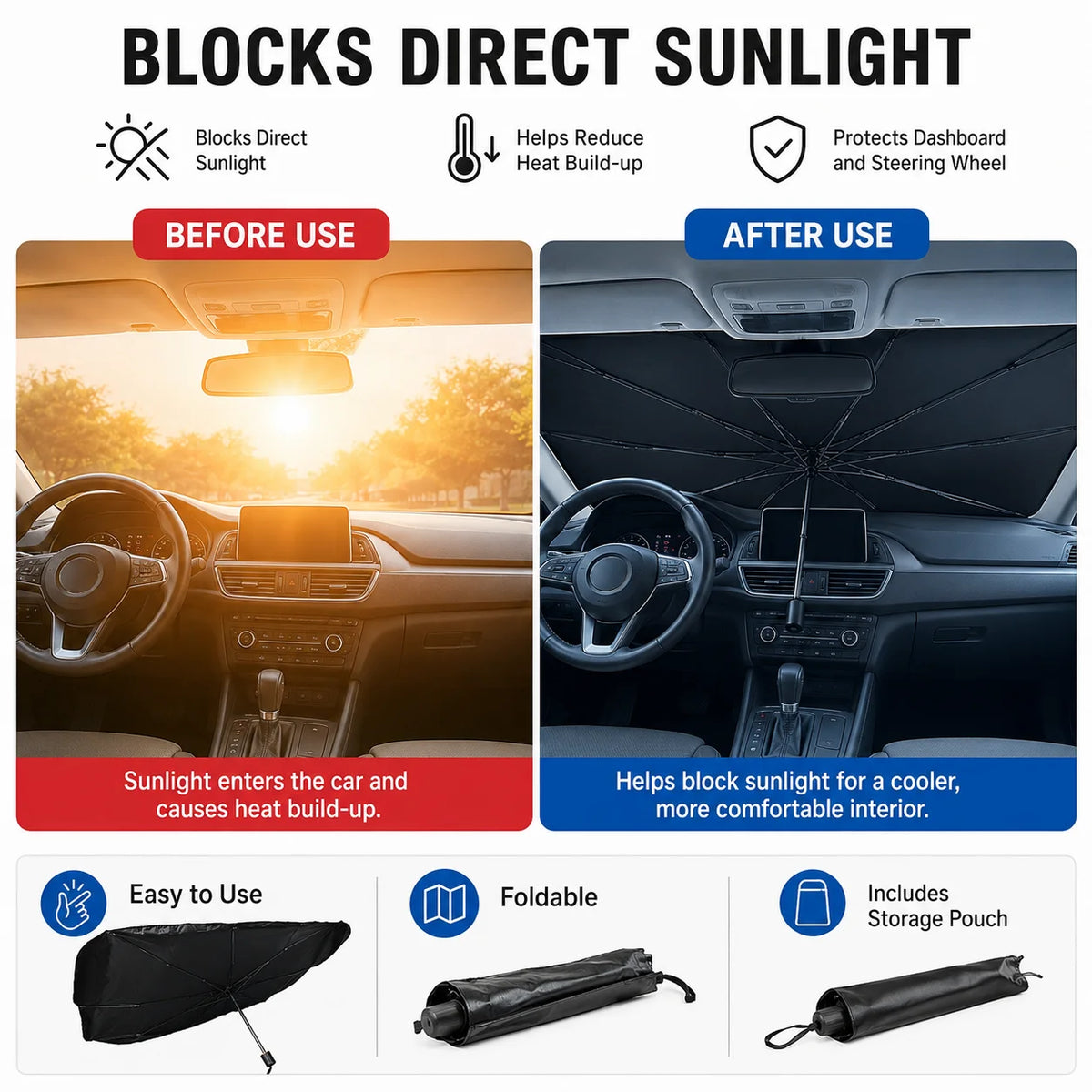 Car Sunshade Umbrella Windshield Folding Front Parasol Umbrella Type Sun Shade for Car Window Summer Sun Protection Accessories