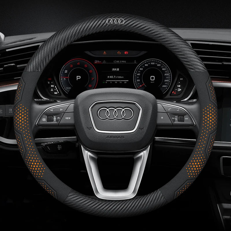 Carbon Fiber Steering Wheel Cover Anti-Slip for Audi SQ5 RSQ5 S3 S4 S5 S6 RS3 RS4 RS5 Q2 Q3 Q5 Q7 Q8 TT A1 A3 A4 A5 A6 A7 A8 CM World
