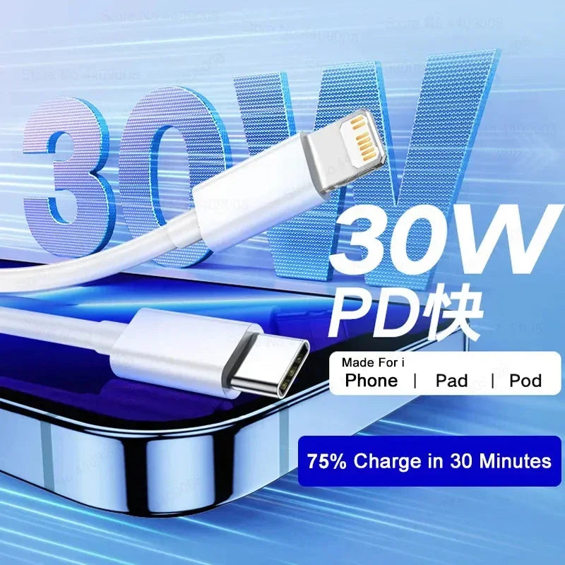 5-1pcs 30W Fast Charging Cable For  iPhone 13 12 11 14 Pro Max Mini USB C Cable For X XR XS MAX 7 8 14 Plus 6 Accessories