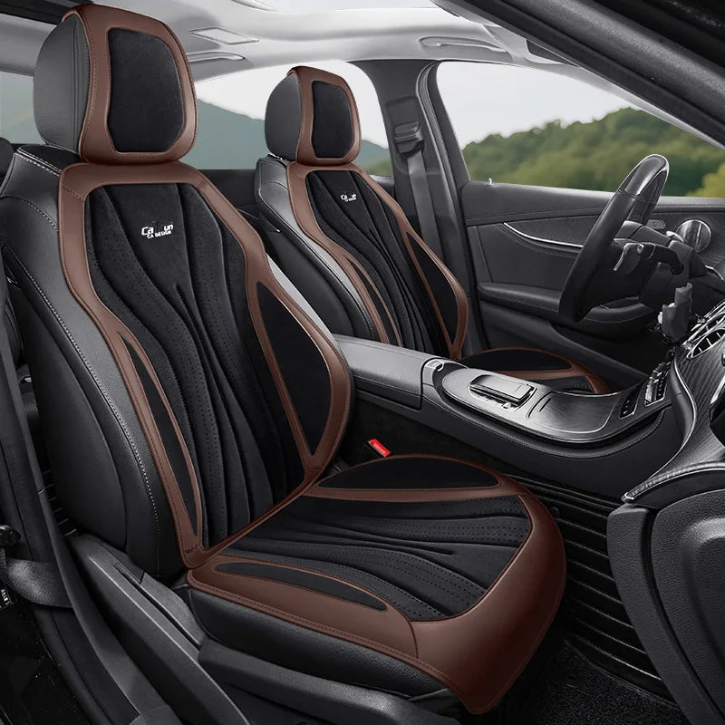 Luxury Suede Leather Car Seat Cover Full Set Non Slip Seat Cushion Car Accessories Interior Universal Car Seat Protective Covers CM World