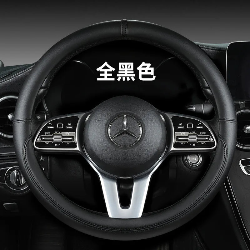 All-Nappa Leather Steering Wheel Cover Leather Steering Cover All-season Universal Breathable Car Handle Protective Case CM World