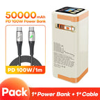 QOOVI 50000mAh Power Bank PD 100W Fast Charging Portable Large Battery Capacity Power Station For iPhone Laptop Samsung Xiaomi Car Mobile World