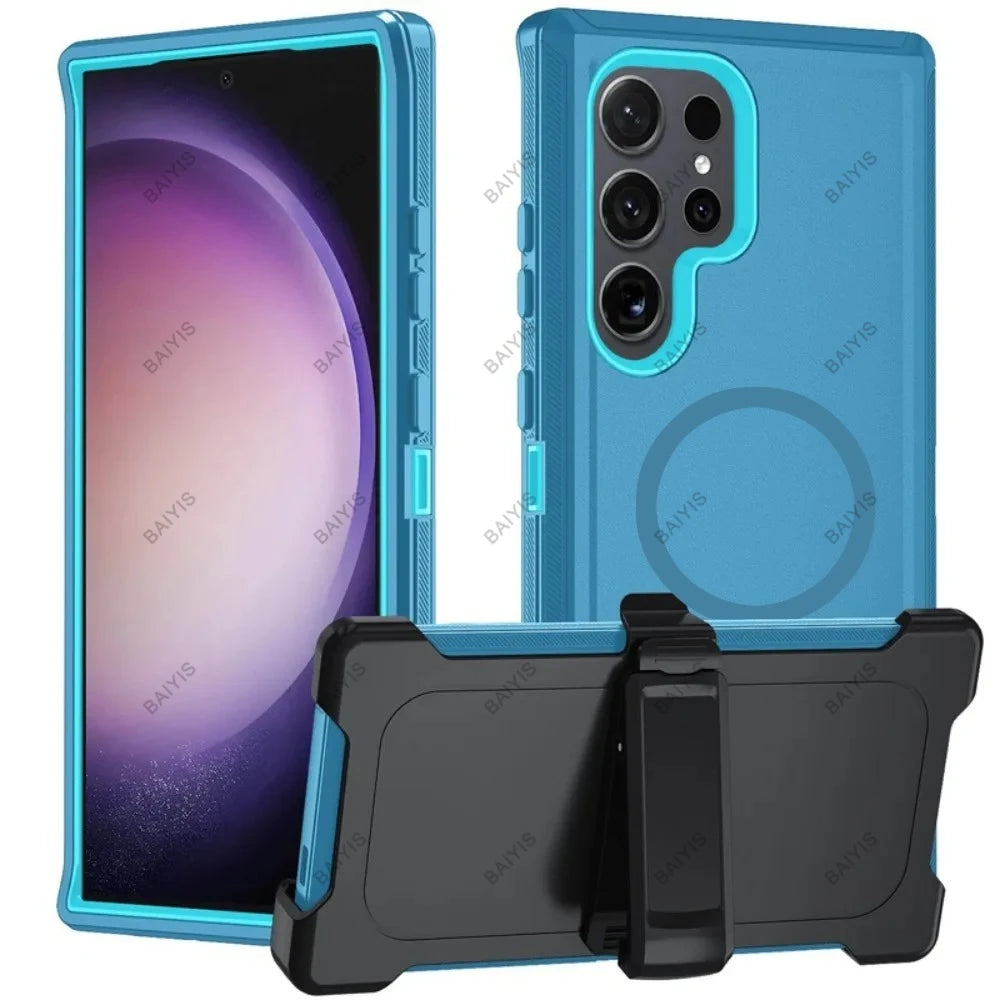 Military Armor OTT For Magsafe Charge Case For Samsung S26 Ultra S25 S24 S23 S22 Plus FE Edge Hard PC+TPU Clip Bracket  Cover Car Mobile World