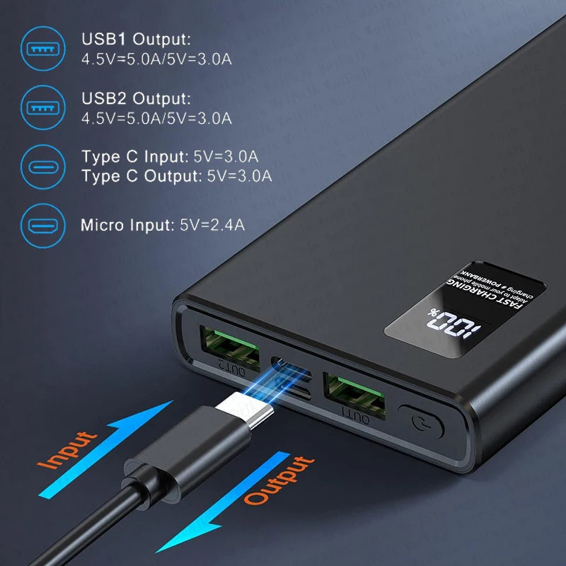 Lenovo Original 500000mAh Powerbank External Spare Battery Portable Charger For iPhone Samsung Super Fast Charging PowerBank