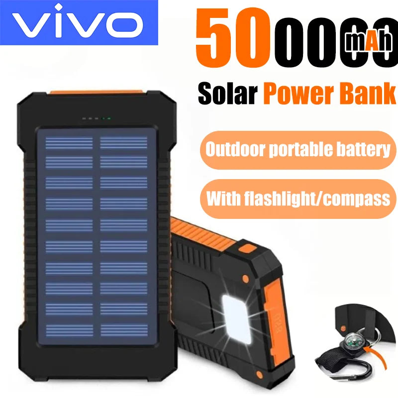 VIVO 500000mAh Solar Power Bank Super Fast Charging  Large Capacity Outdoor Portable External Battery for iPhone Samsung 2026
