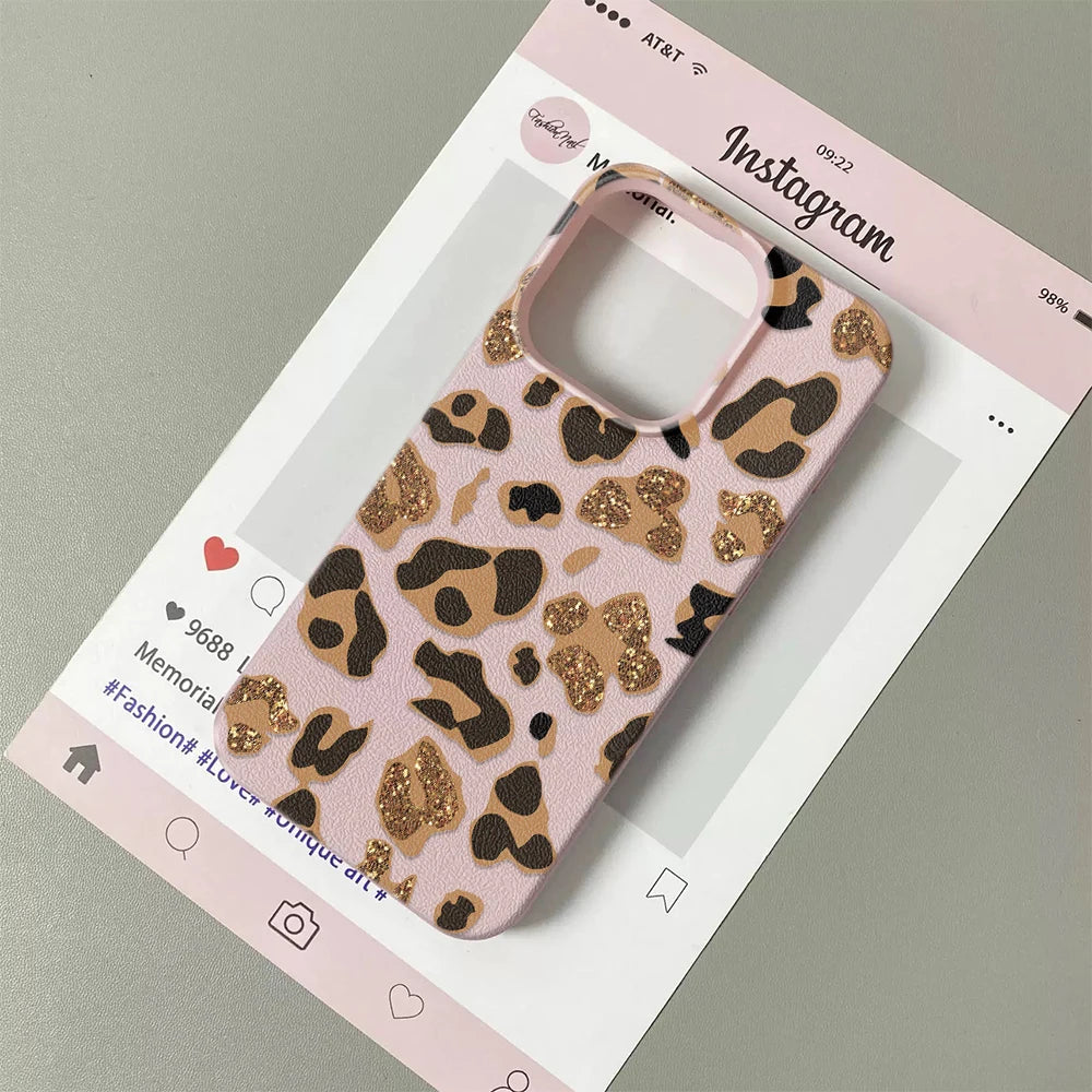 Leopard Print Glitter Case For Iphone 17 Pro Max 11 16 15 14 13 12 14 Plus 17E Air Soft Silicone Tpu Shockproof Cover