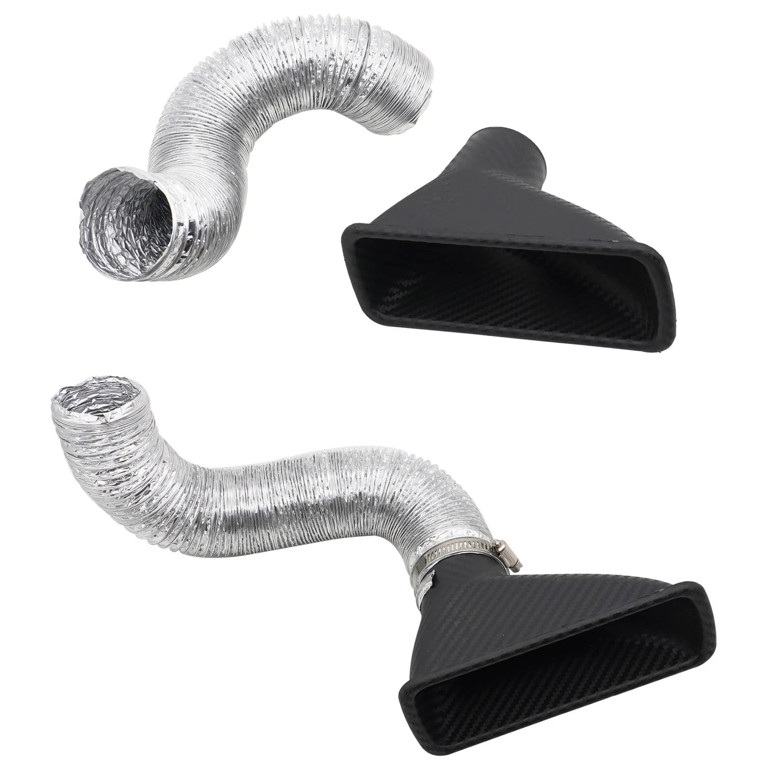 Car Front Bumper Admission Air Intake Pipe Kit Universal Turbo Inlet Hose ABS Plastic Carbon Fiber Look Cold Air Funnel Pipe Set CM World