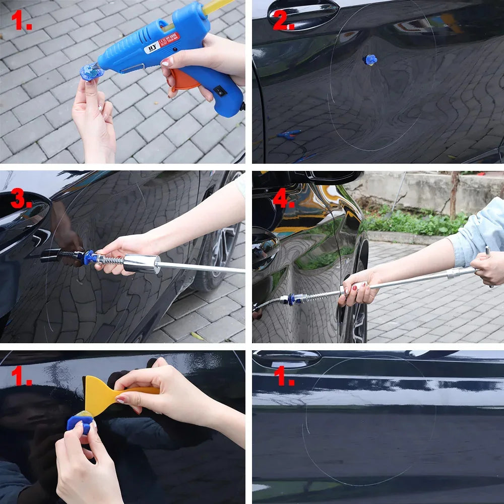 Car Dent Puller Repair Tools Slide Reverse Hammer Suction Cup Body Paintless T-Bar Dent Puller Kit Auto Hail Repair Accessories CM World