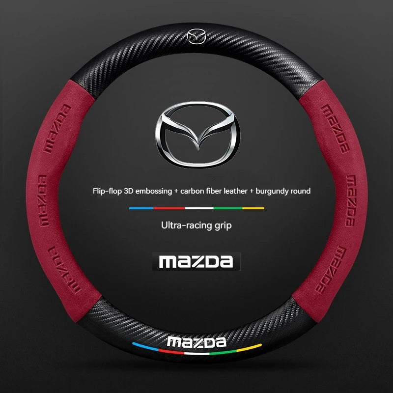 For Mazda 3 5 6 SKYACTIV Axela Atenza CX30 CX5 CX8 CX9 MX5 RX8 RX7 BT50 Carbon fiber Suede Car Steering Wheel Cover Accessories CM World