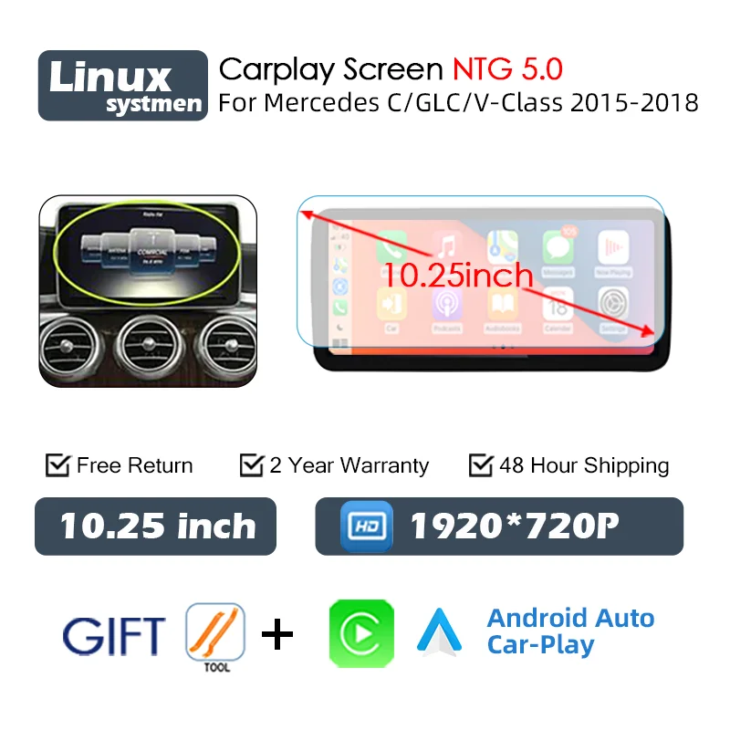 Wireless Carplay Screen For Mercedes C Class W205 GLC X253 C180 C200 300 350 2015-2018 Car Multimedia Player Android Auto Radio CM World