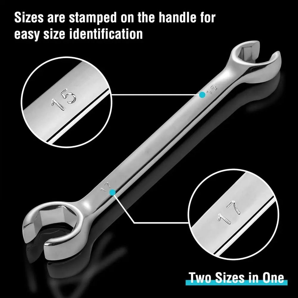 Repair Tool 8-19mm Flare Nut Wrench Mirror Finish Open Ring Brake Line Wrench Double Head High Torque Wrench Car Repair