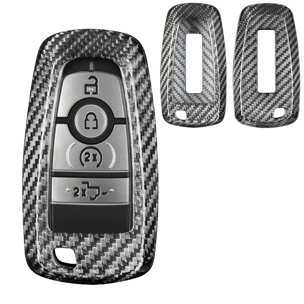 Key Fob Cover for Lincoln Navigator Real Carbon Fiber Key Case Shell for Ford F150 & Raptor Bronco with Keychain 2020-2023 2024 CM World