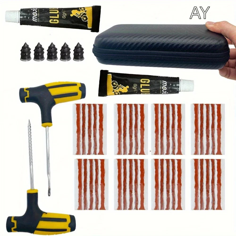Emergency Tire Repair Kit - Quick Fix Heavy-Duty Glue & Rubber Strips for Cars/Trucks/RVs Puncture, On-the-Go Safety CM World