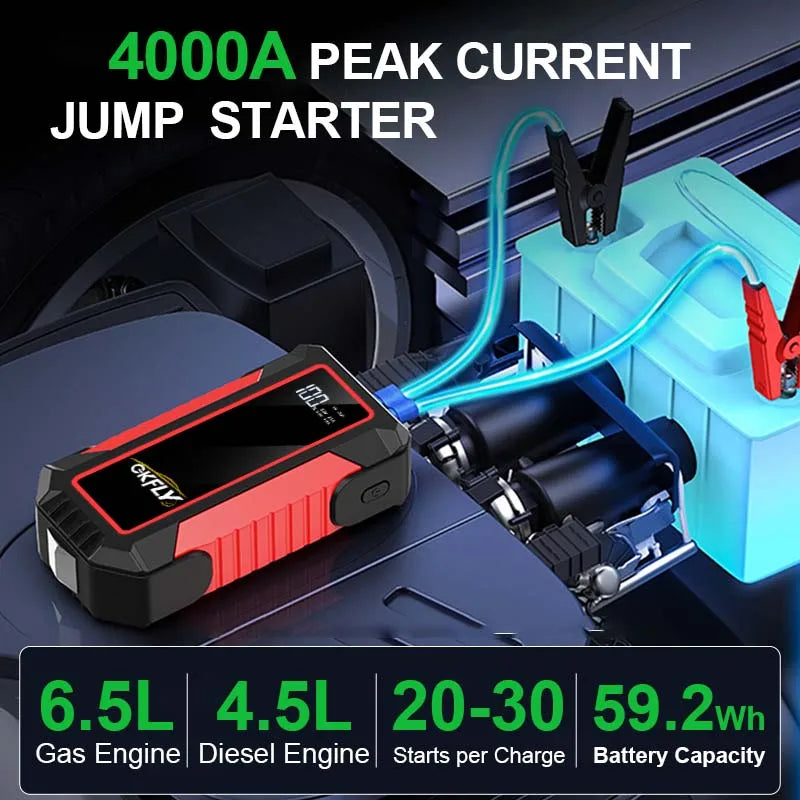 GKFLY 4000A Car Jump Starter Power Bank Portable 12V Car Battery Emergency Boosters Starting Device Car Starter 2026 New Arrival