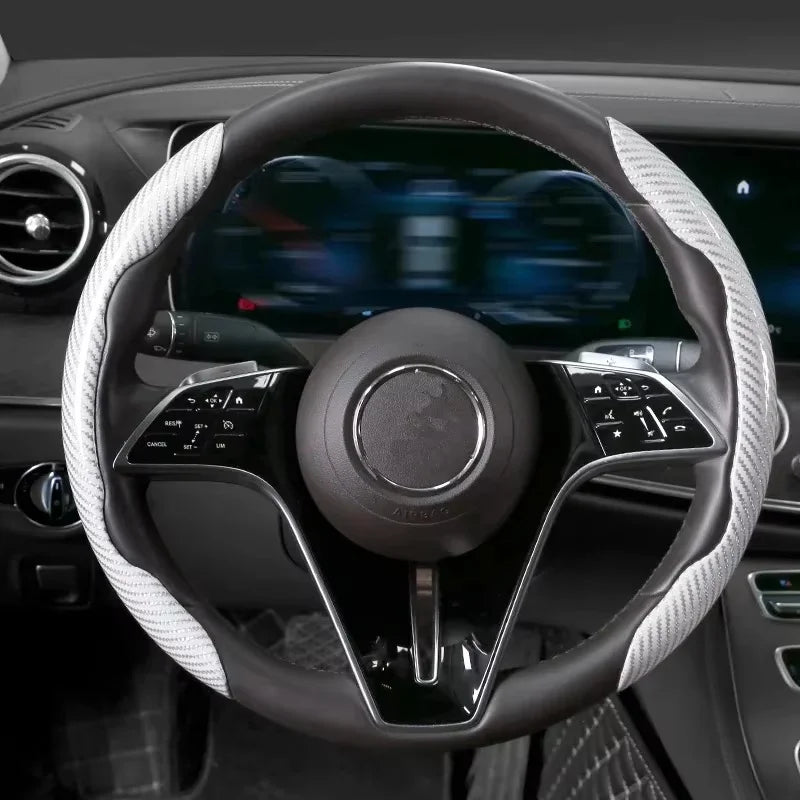 1/2PCS Laser Carbon Fiber Silicone Car Steering Wheel Cover 1K Micro Fiber Leather PVC Wheel Booster Cover Non-Slip Universal