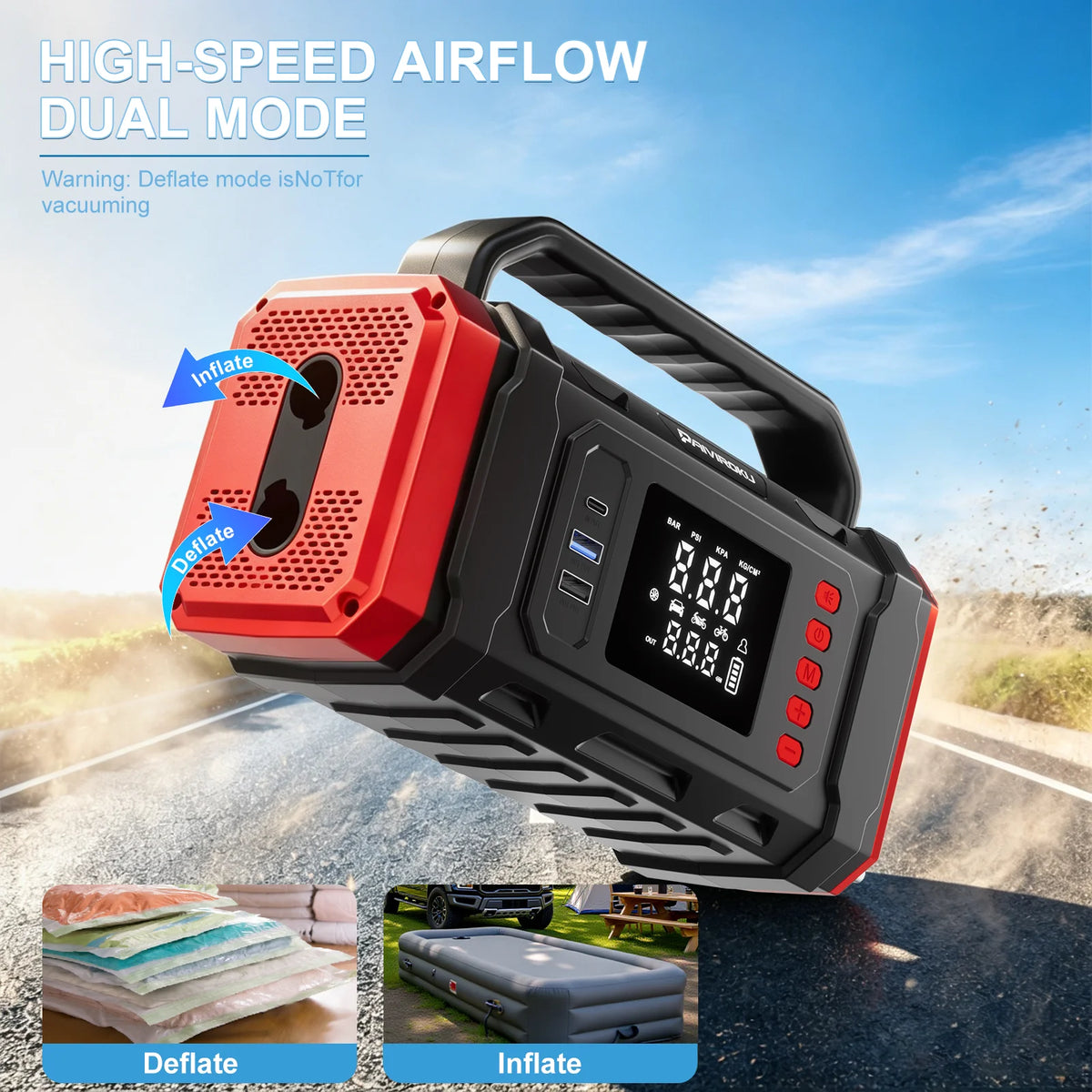 20000mAh Car Battery Jump Starter with Vacuum Cleaner Air Compressor Pool Mattress Tire Inflator Car Battery Booster Power Bank