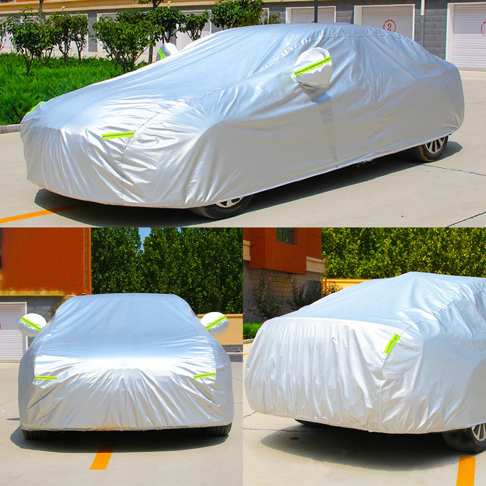 190T Polyester Taffeta Full Car Cover Silver Coated Outdoor Sunshade Rain Full Body Shell For Hatchback Sedan Exterior Parts