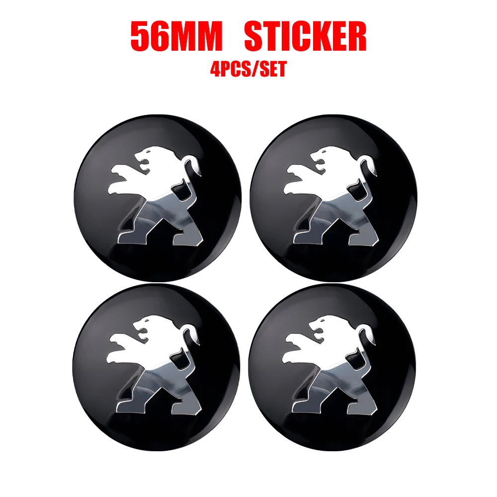 4Pcs 56mm Car Wheel Center Hub Caps Badge Sticker Decals For Peugeot 407 508 2008 5008 307 308 206 207 3008 Auto Accessories