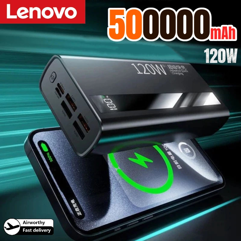 Lenovo 500000mAh Power Bank High Capacity Super Fast Charging External Battery Portable Powerbank Charger for iPhone Samsung New