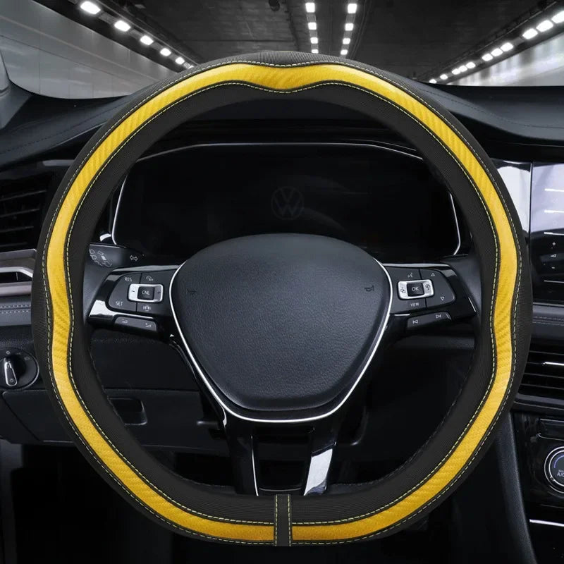 PU Leather Car Steering Wheel Cover Universal Carbon Fiber Steering Wheel Covers Car Decoration Accessories 38cm Steering Covers CM World
