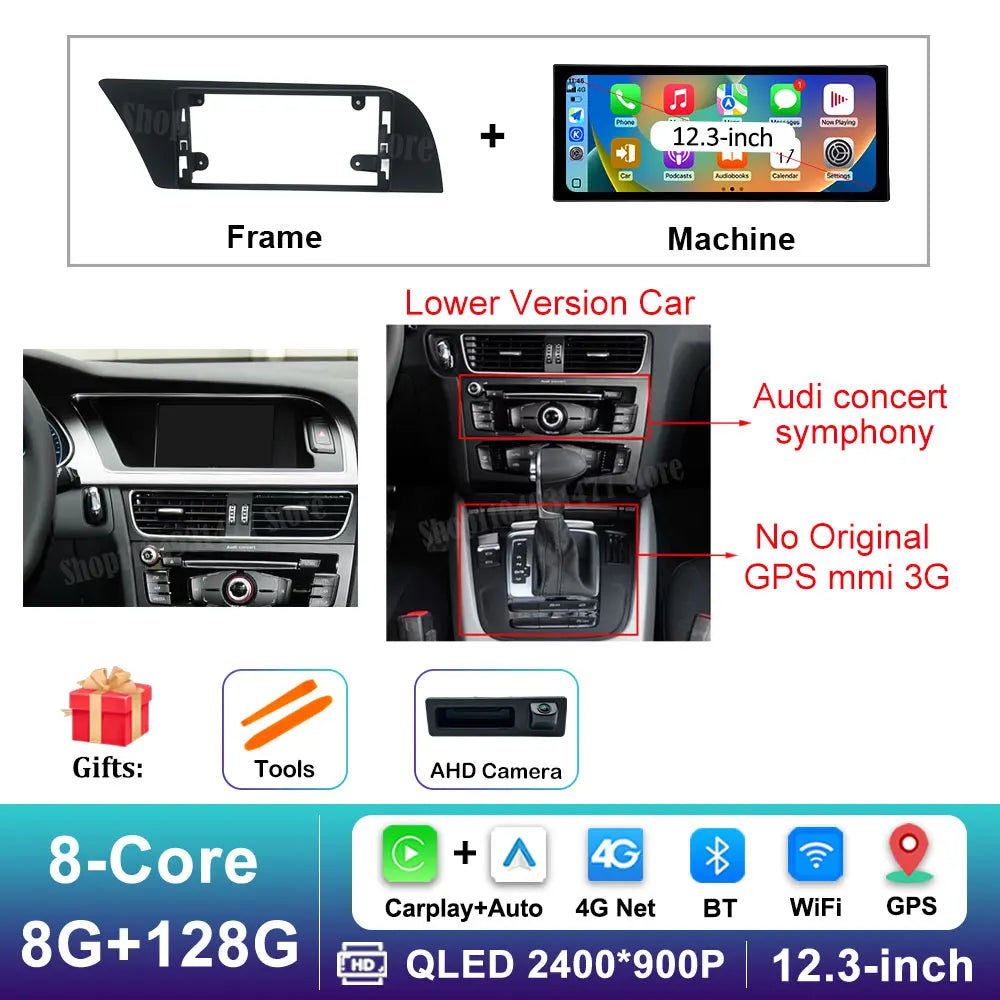 12.3 '' Ultra-thin Screen GPS Android 16 for Audi A4 B8 A5 2009 - 2016 BT Car Video Radio Multimedia Player 4G Auto Accessories CM World