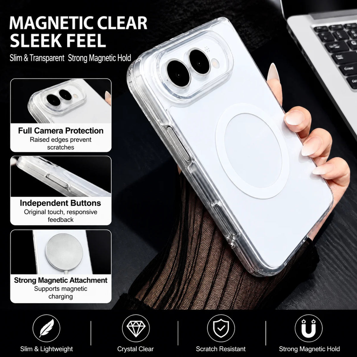 Luxury Anti-Yellow Transparent Hard Folding Case for Iphone Duo 18 Fold 18ultra Magnetic Phone Bag Cover