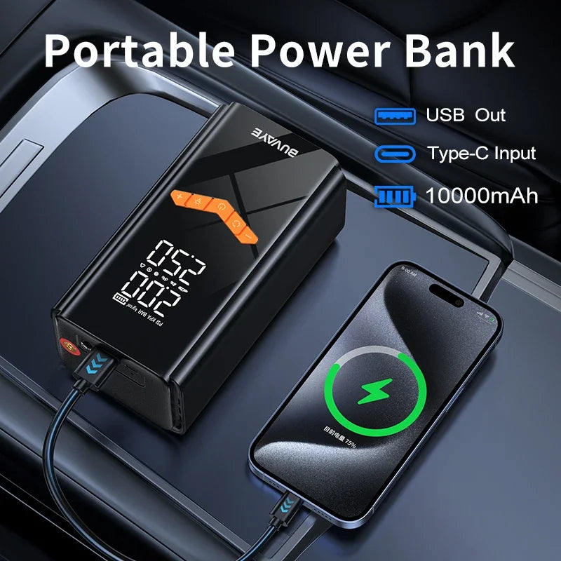 NEW 4-IN-1 Car Jump Starter With 150PSI Tire Inflator Air Pump Portable Car Battery Booster Power Bank For 12V Gas/Diesel