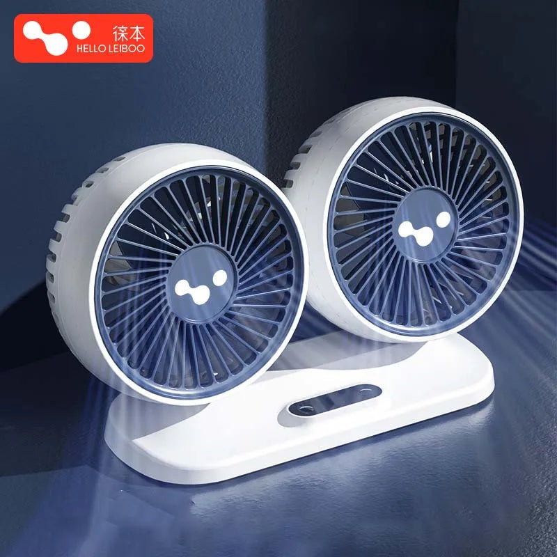 LEIBOO Car USB Fan Dual Head Cooling Air Fan Independent Switch 3-Speed 360 Degree Adjustable Auto Fan Car Electrical Appliances CM World
