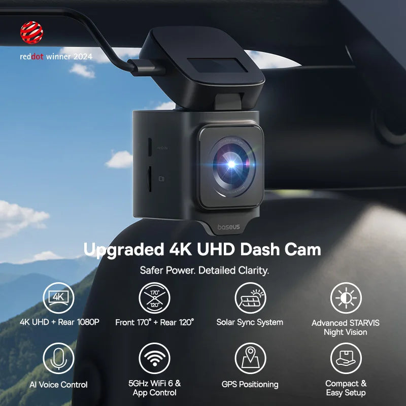 Baseus 4K Dash Cam VD1 Pro Front and Rear UHD Car Camera for SONY Sensor Supercapatior Night Vision WiFi6 DVR Video Recorder Car Mobile World