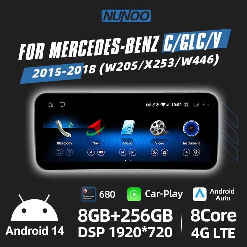 Android Auto Wireless CarPlay For Mercedes Benz C Class W205 GLC X253 V W446 Car Multimedia Navigation GPS DSP Qualcomm 680 CM World
