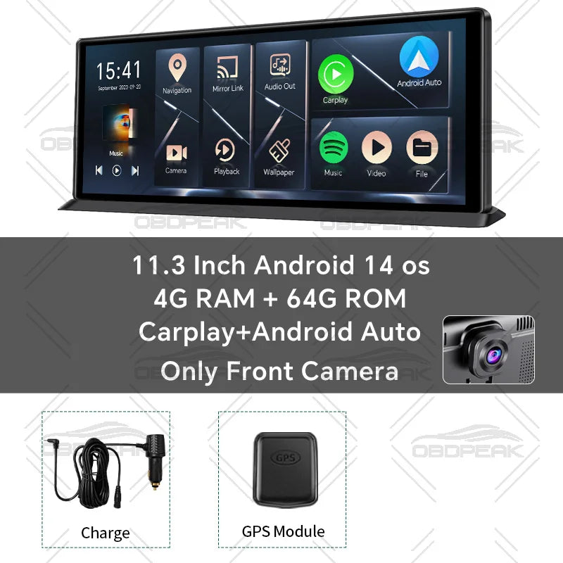 K60 Pro Rearview DVR Android 14 DashCam Wireless CarPlay Android Auto Dual Lens 1080P Video Recorder GPS Navigation WIFI Reverse