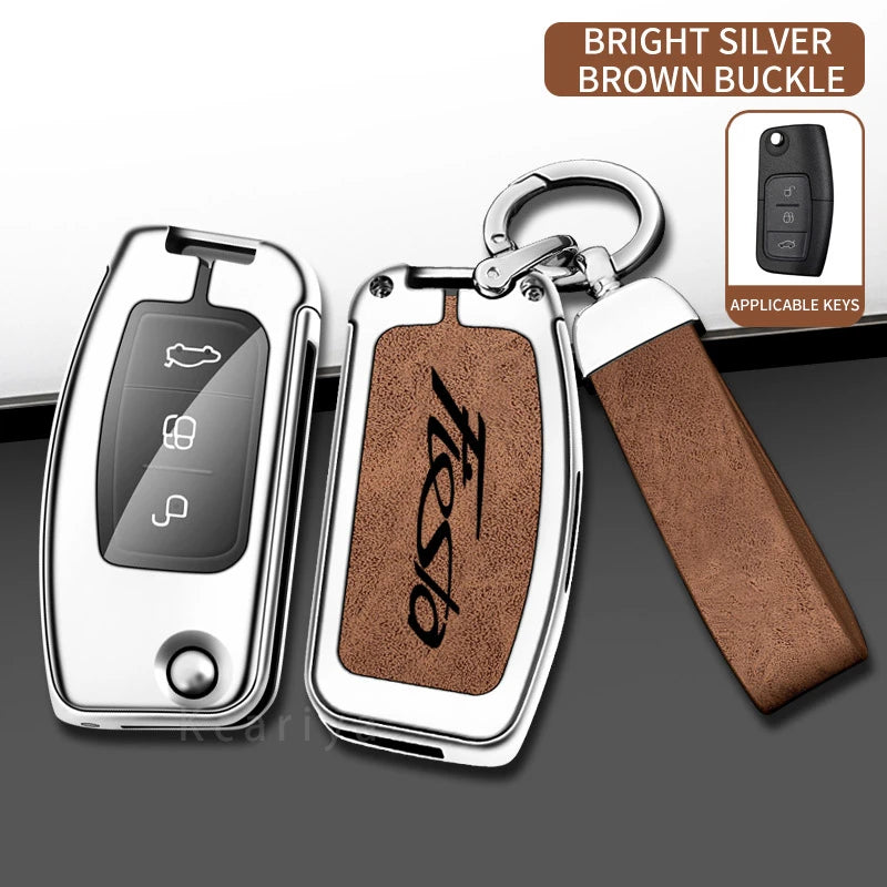 New Auto TPU Zinc Alloy Key Case Bag For Ford Fiesta Logo Car Key Chain Car Metal Key Shell Car Interior Decoration Accessories CM World