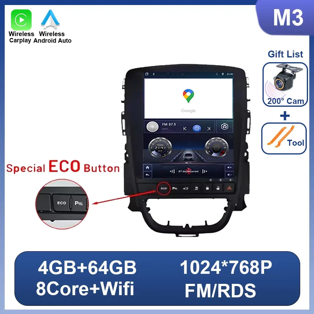 Car Radio Android 16 for Opel Astra J Vauxhall Holden Cascada 2009-2018 Multimedia Screen GPS Navigation Auto Carplay ECO