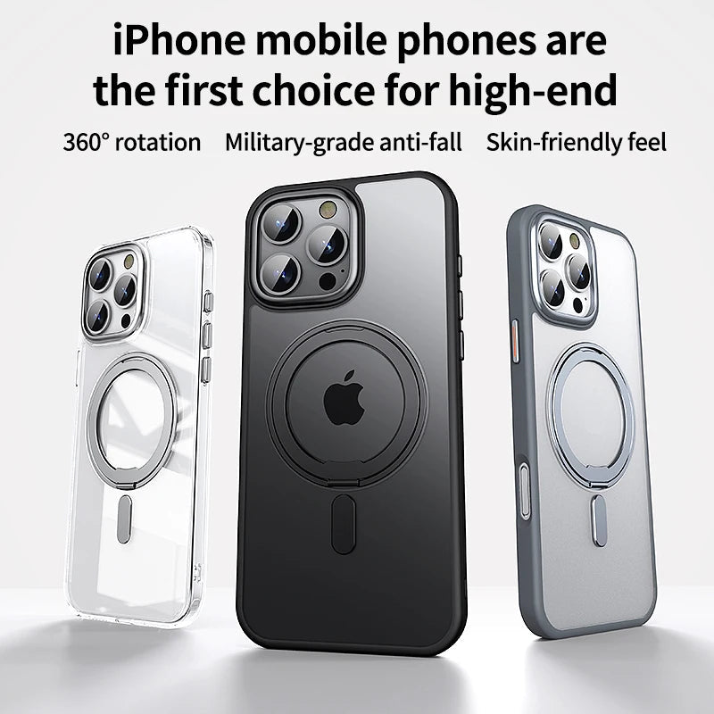 Magnetic 360°Rotation Stand Case for iPhone 17 Pro Max with Ring Holder Translucent Cover For iPhone 17 Pro Case