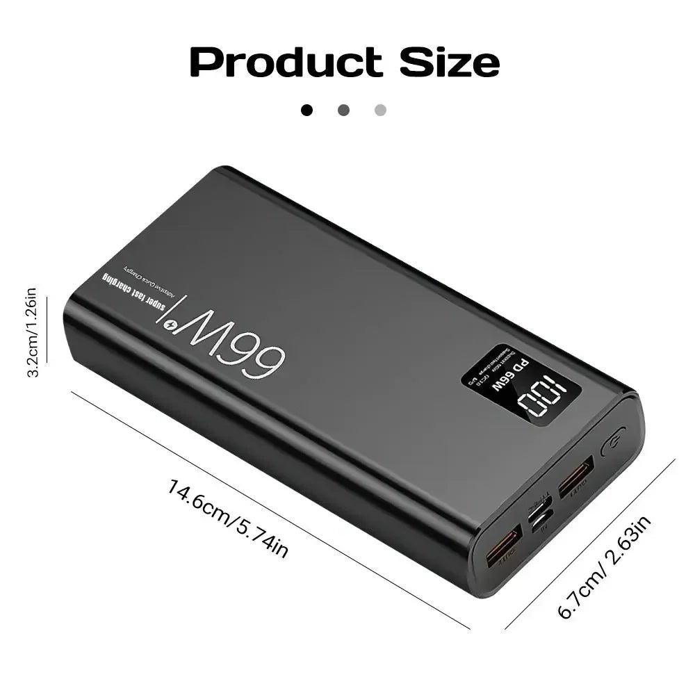 50000mAh Power Bank For Xiaomi iPhone Samsung 66W Super Fast Charging For 22.5W  Built-in 4 Cables Portable Digital Powerbank Car Mobile World