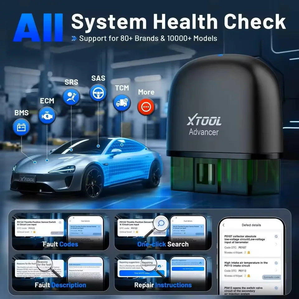 XTOOL Advancer AD20PRO Bluetooth Scanner Automotive All System Diagnostic Tool Full OBD2 Function Oil Reset DTC Lookup Live Data Car Mobile World