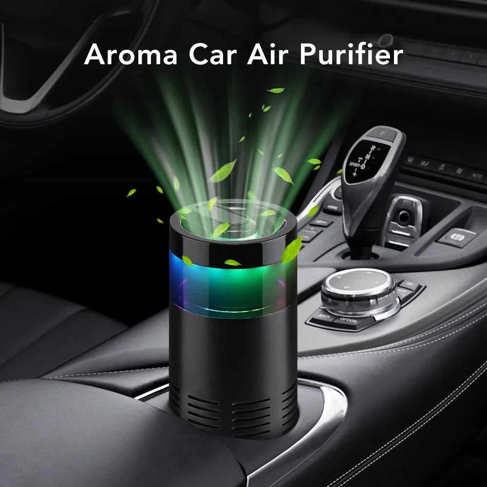 Mini Car Air Purifier Negative Ion Ionizer Odor Eliminator for Smoke Pet Smell Aroma Ambient Light Air Freshener Car Mobile World