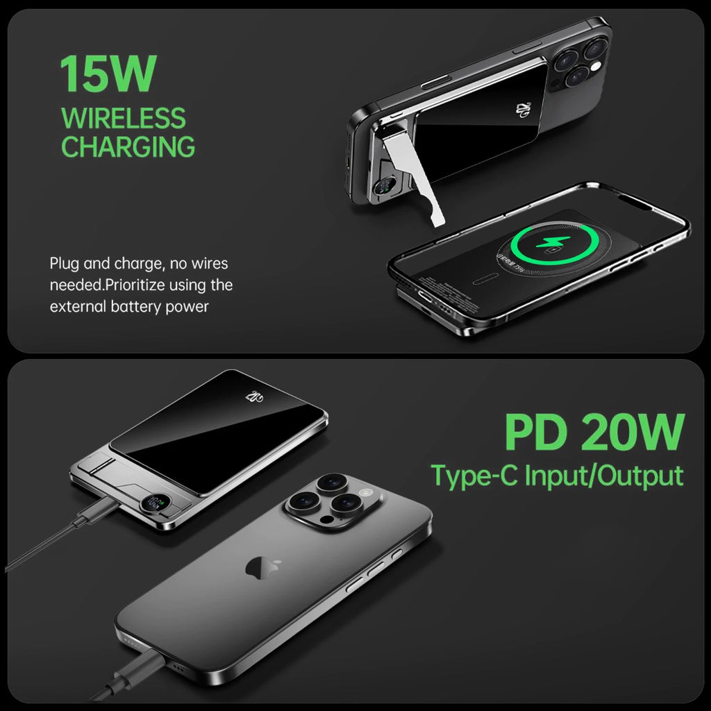 10000mAh Ultra Slim Power Bank for MagSafe,Magnetic Wireless 20W Fast Charging Portable Battery For iPhone Samsung Xiaomi iWatch Car Mobile World