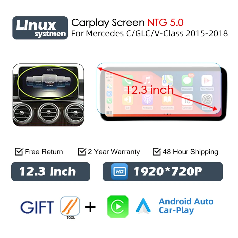 Wireless Carplay Screen For Mercedes C Class W205 GLC X253 C180 C200 300 350 2015-2018 Car Multimedia Player Android Auto Radio CM World