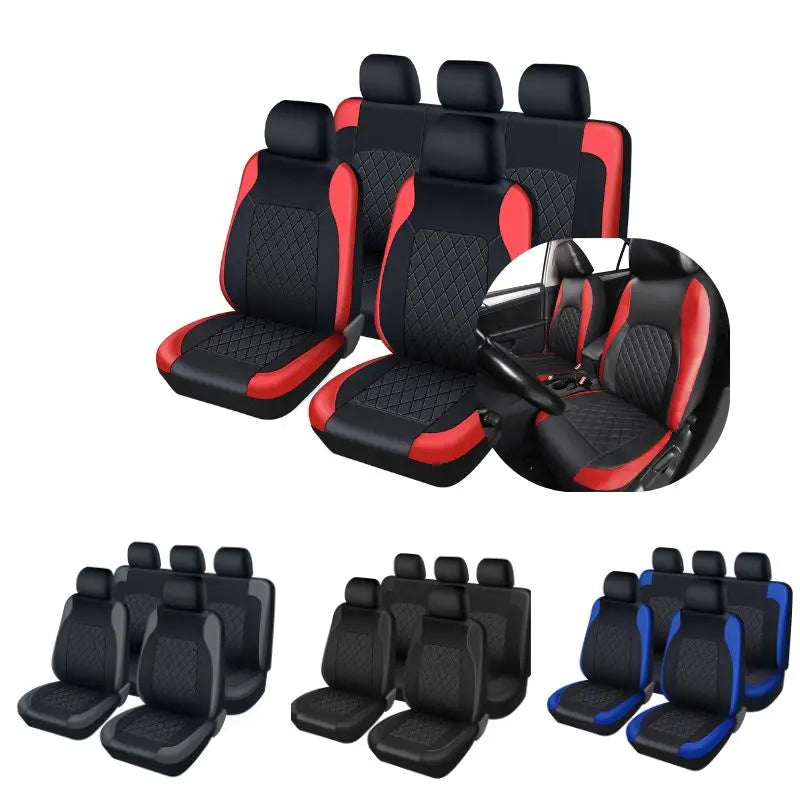 Universal Faux Leather Car Seat Covers Full Set – Includes Front Seats and Rear Bench, Fits Most SUVs and Trucks CM World