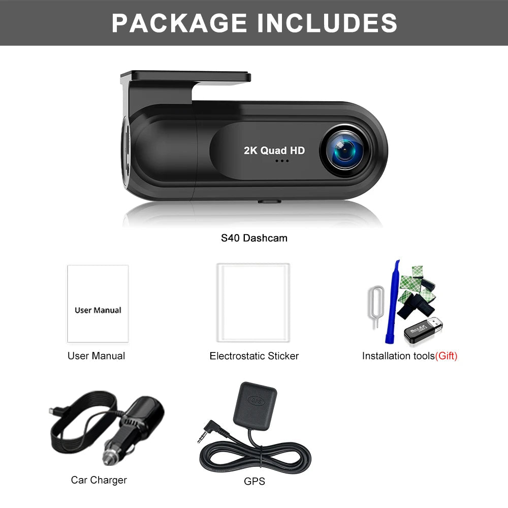 2K 2560*1440P Dash Cam WIFI GPS Car DVR Camera Video Drive Recorder Dashcam Registrar Black Box 24 Hour Monitoring Night Vision Car Mobile World