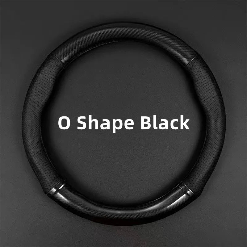 D Type Leather Universal Car Steering Wheel Cover Breathable Anti Slip Car Decoration 37-38cm Steering Wheel Cover Accessories CM World