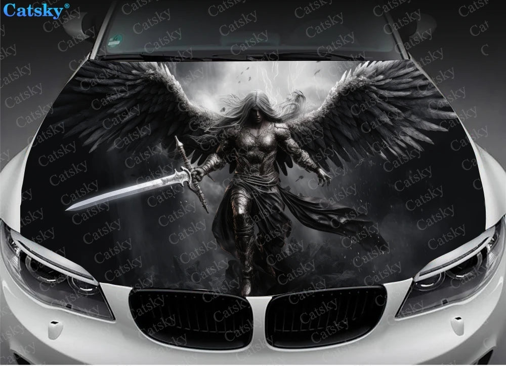 Dark Angel with Sword Car Hood Decal Stickers Wrap Vinyl Film Engine Cover Decals Sticker Car Hood Protective Film